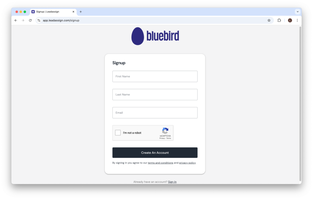 bluebird - signup